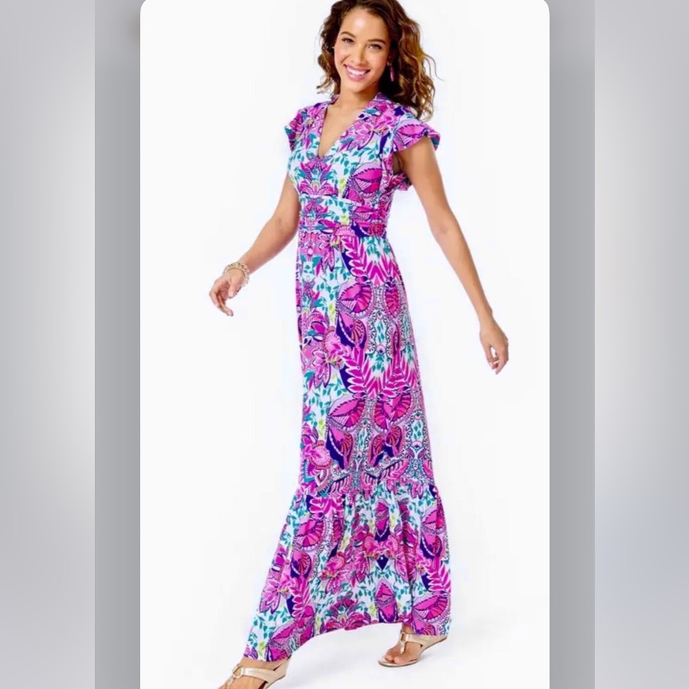 Lilly Pulitzer Pink and Blue Floral Maxi Dress